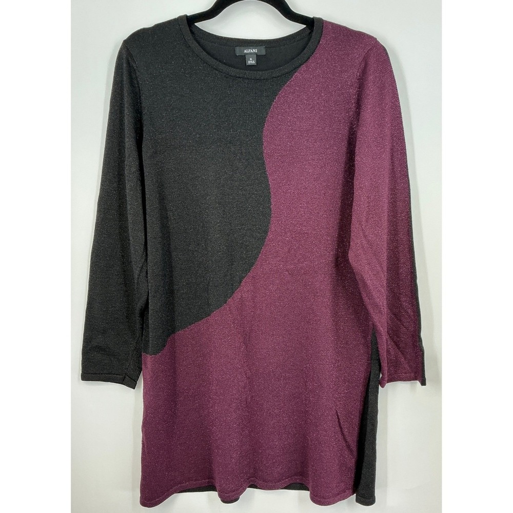 Alfani Tunic Sweater XL Plum Charcoal Colorblock Metallic Shimmer